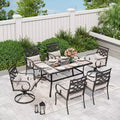 7pc Outdoor Dining Set with 2 Swivel Chairs & Faux Wood Table with Umbrella Hole - Captiva Designs: Weather-Resistant Patio Furniture