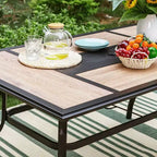 Set da pranzo da esterno 7 pezzi con 2 sedie girevoli e tavolo in finto legno con foro per ombrellone - Captiva Designs: Arredamento da patio resistente alle intemperie