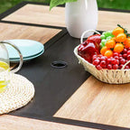 Set da pranzo da esterno 7 pezzi con 2 sedie girevoli e tavolo in finto legno con foro per ombrellone - Captiva Designs: Arredamento da patio resistente alle intemperie