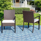 Set da pranzo per esterni 7 pezzi: tavolo in acciaio, sedie in vimini, cuscini - Captiva Designs