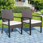 Set da pranzo per esterni 7 pezzi: tavolo in acciaio, sedie in vimini, cuscini - Captiva Designs