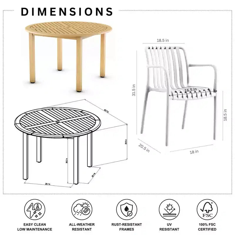 Set da pranzo per esterni rotondo ovale a 5 pezzi Amazonia Beijo bianco