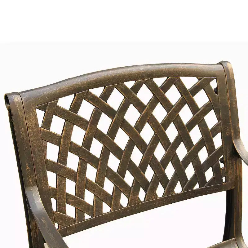 Set da pranzo da esterni 7 pezzi con tavolo rotondo da 59" in alluminio a rete decorato tradizionale e moderno contemporaneo - Bronzo - Oakland Living
