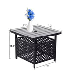 Set da pranzo da 3 pezzi per esterni con tavolino quadrato con foro per ombrellone e sedie a fionda leggere - Captiva Designs: mobili per esterni per balcone