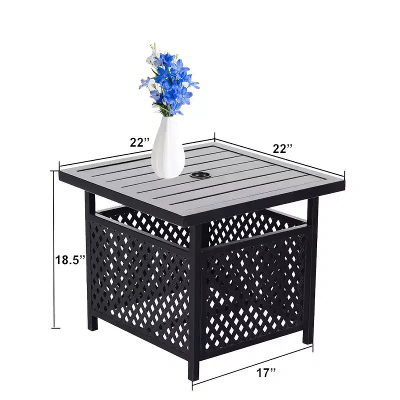Set da pranzo da 3 pezzi per esterni con tavolino quadrato con foro per ombrellone e sedie a fionda leggere - Captiva Designs: mobili per esterni per balcone