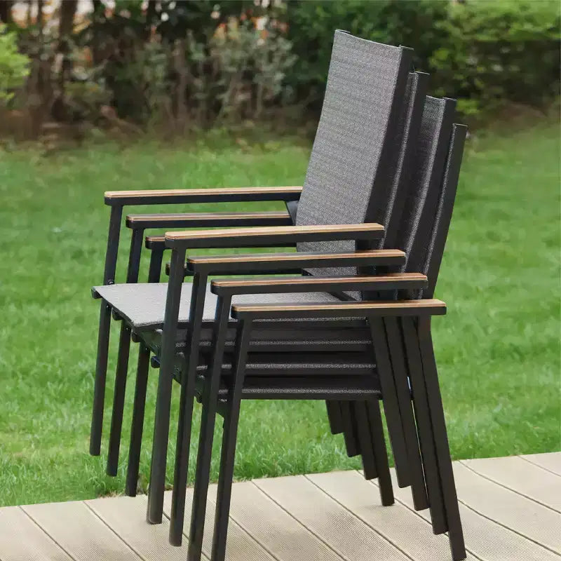 Set da pranzo da 3 pezzi per esterni con tavolino quadrato con foro per ombrellone e sedie a fionda leggere - Captiva Designs: mobili per esterni per balcone