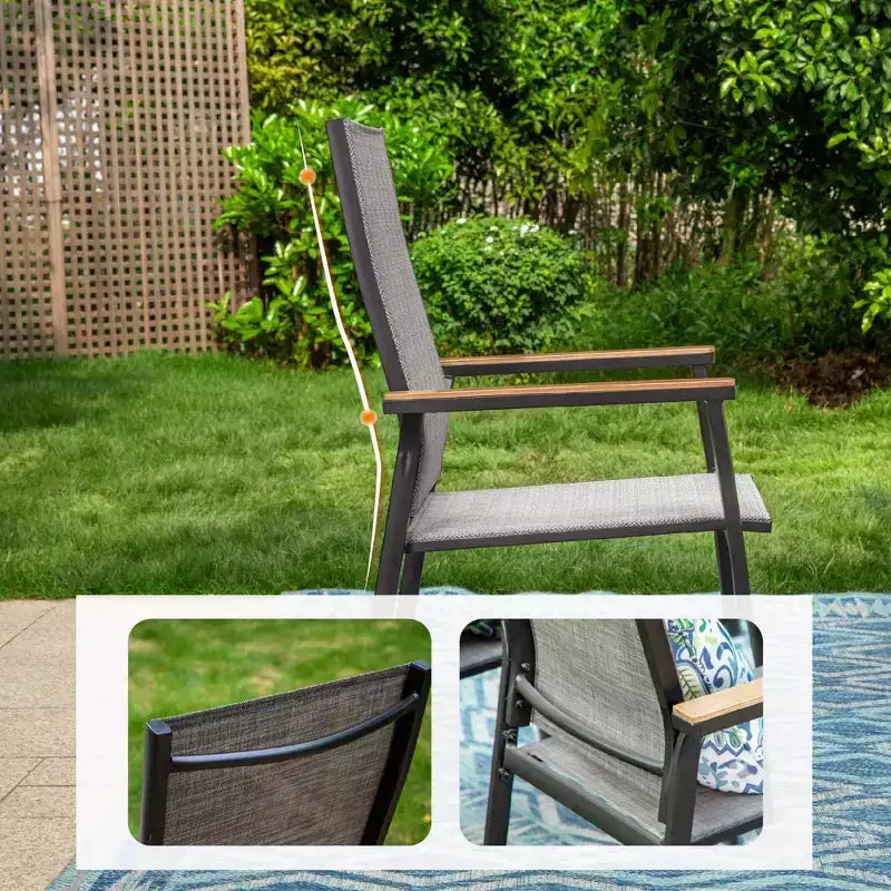 Set da pranzo da 3 pezzi per esterni con tavolino quadrato con foro per ombrellone e sedie a fionda leggere - Captiva Designs: mobili per esterni per balcone