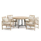 Greemotion 5pc Lyon 3-in-1 Outdoor Convertible Patio Dining Set with Arm Chairs Brown: Modern Aluminum & Teak Table, UV-Resistant