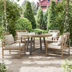 Greemotion Ensemble de 5 pièces de salle à manger/salon de jardin convertible 3-en-1 Lyon avec fauteuils, marron : table moderne en aluminium et teck, résistant aux UV