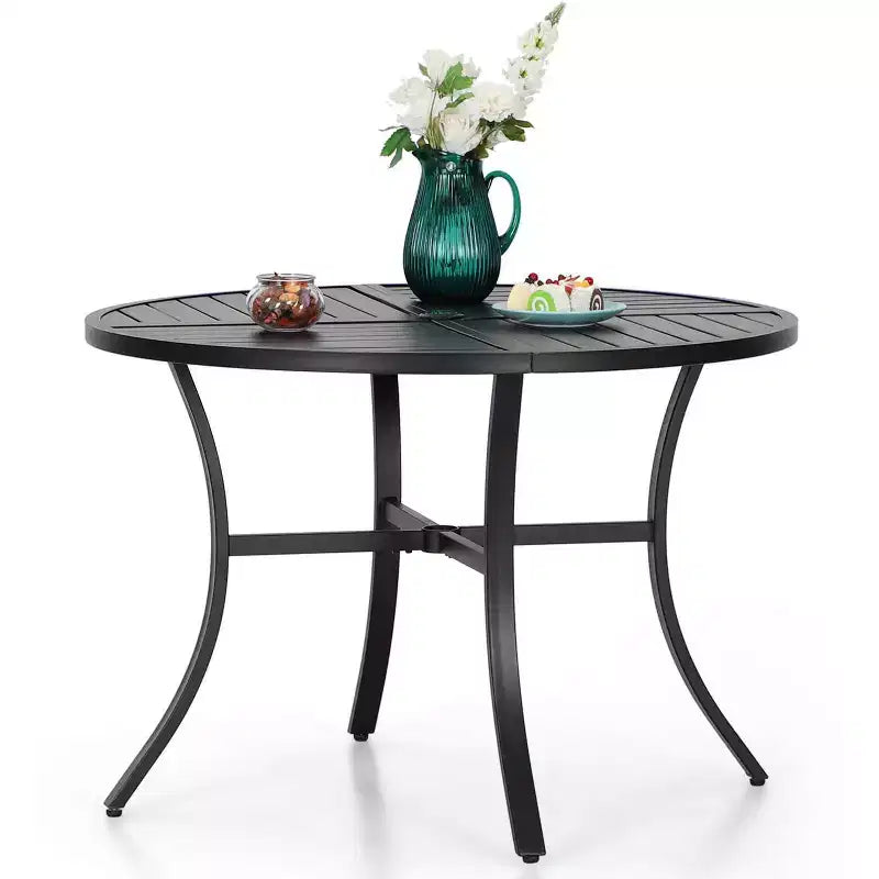 Set da pranzo da esterno 5 pezzi con sedie impilabili e tavolo rotondo in metallo - Nero - Captiva Designs: Set da patio resistente alle intemperie