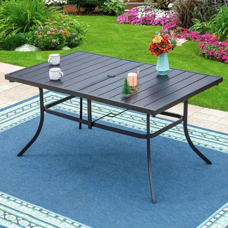 Set da pranzo da patio da 7 pezzi con tavolo rettangolare con foro per ombrellone da 1,57" e sedie con braccioli in alluminio - Captiva Designs