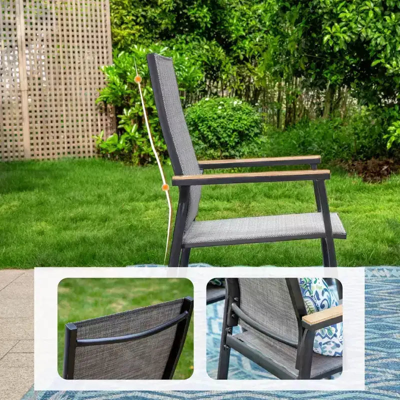 Set da patio da 9 pezzi con tavolo allungabile in acciaio e sedie a fionda impilabili - Captiva Designs: Sala da pranzo all'aperto, resistente alle intemperie