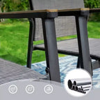 Set da patio da 9 pezzi con tavolo allungabile in acciaio e sedie a fionda impilabili - Captiva Designs: Sala da pranzo all'aperto, resistente alle intemperie