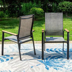 Set da patio da 9 pezzi con tavolo allungabile in acciaio e sedie a fionda impilabili - Captiva Designs: Sala da pranzo all'aperto, resistente alle intemperie