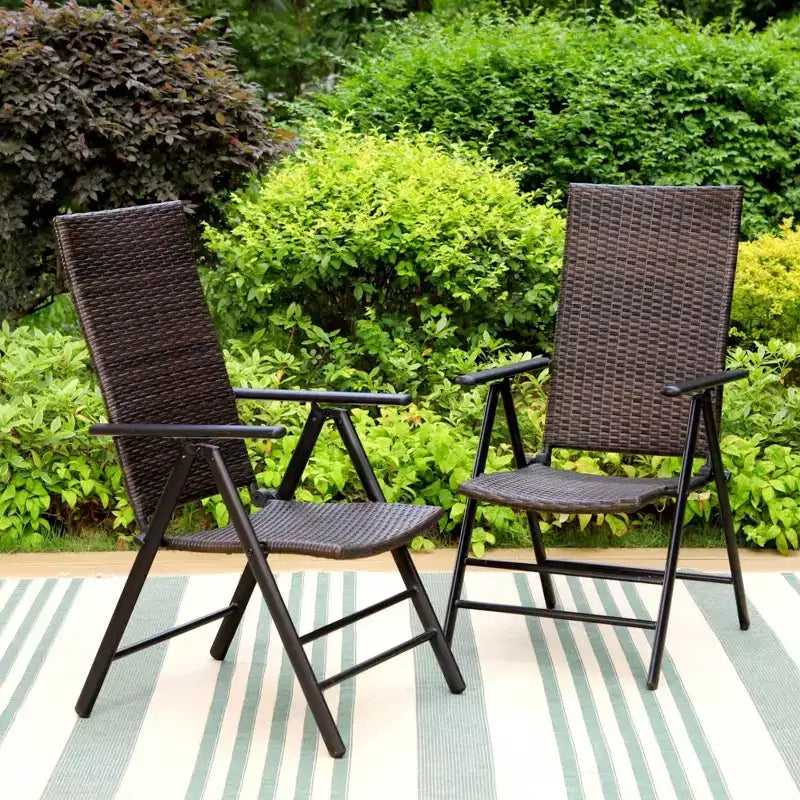 Set da pranzo da esterno 7 pezzi con sedie in vimini regolabili e tavolo in acciaio - Captiva Designs: include foro per ombrellone