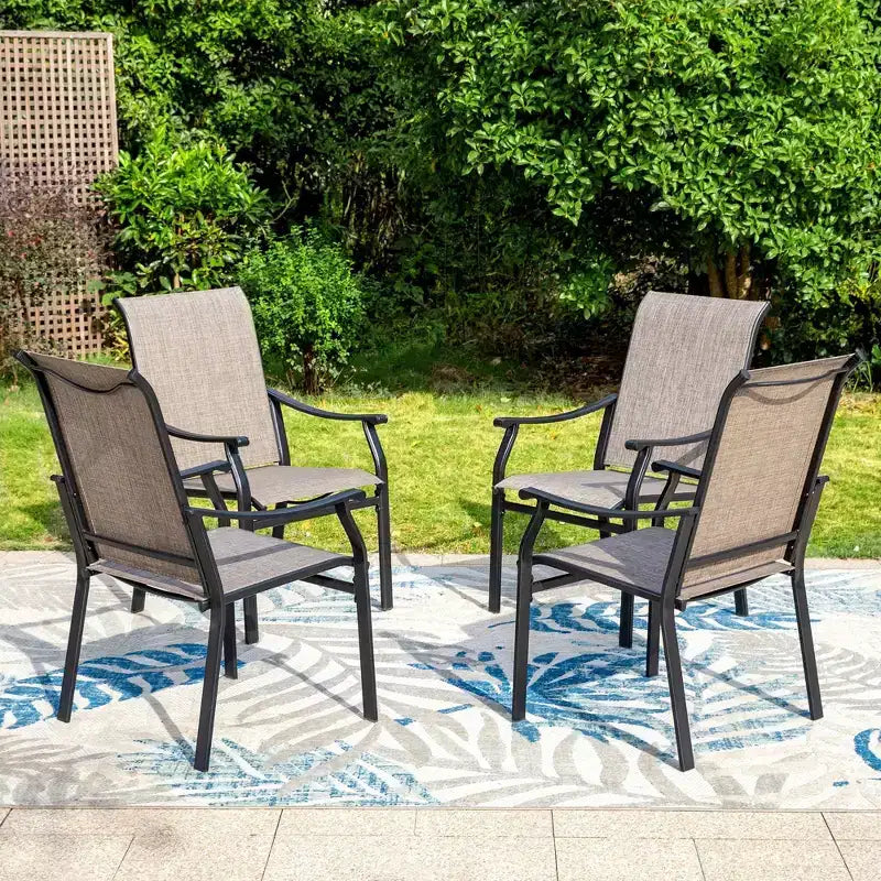 Set da pranzo da patio da 9 pezzi con tavolo in acciaio allungabile e poltrone imbottite - Captiva Designs: Set di mobili da esterno resistenti alle intemperie