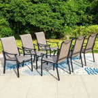 Set da pranzo da patio da 9 pezzi con tavolo in acciaio allungabile e poltrone imbottite - Captiva Designs: Set di mobili da esterno resistenti alle intemperie