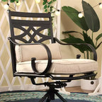 Ensemble de salle à manger extérieur 5 pièces avec chaises pivotantes, coussins d'assise et de dossier et table carrée en métal avec trou pour parasol - Captiva Designs