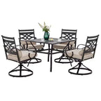 Ensemble de salle à manger extérieur 5 pièces avec chaises pivotantes, coussins d'assise et de dossier et table carrée en métal avec trou pour parasol - Captiva Designs