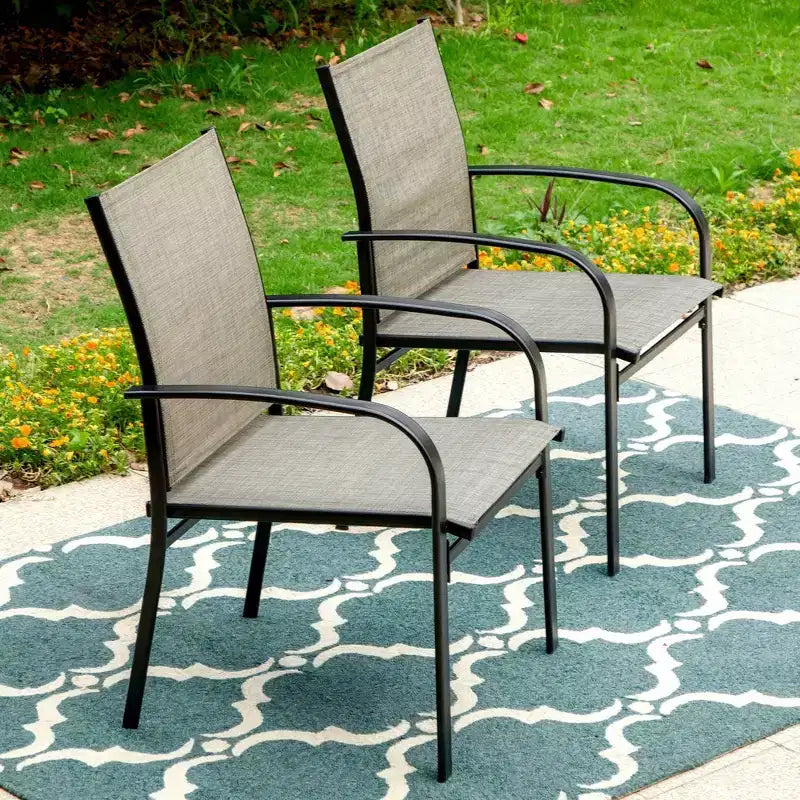Set da pranzo per patio da 7 pezzi con tavolo in finto legno/acciaio con foro per ombrellone e sedie a sdraio - Captiva Designs