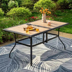 Set da pranzo per patio da 7 pezzi con tavolo in finto legno/acciaio con foro per ombrellone e sedie a sdraio - Captiva Designs