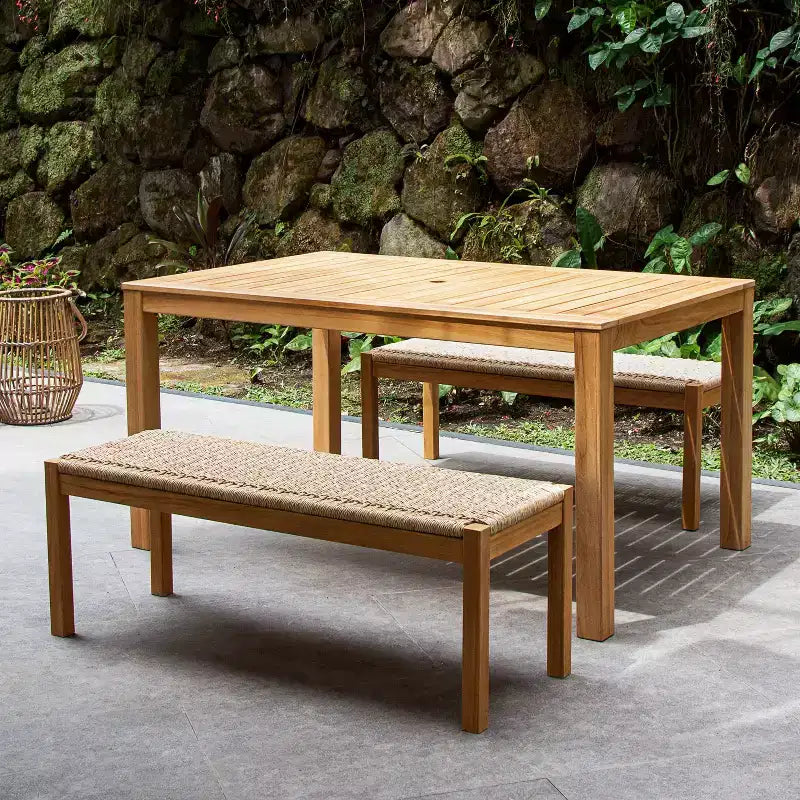 Sonoma Lane Azle Set da Pranzo per Esterni 3 Pezzi in Teak con Vimini Honey Twist - Resistente alle Intemperie