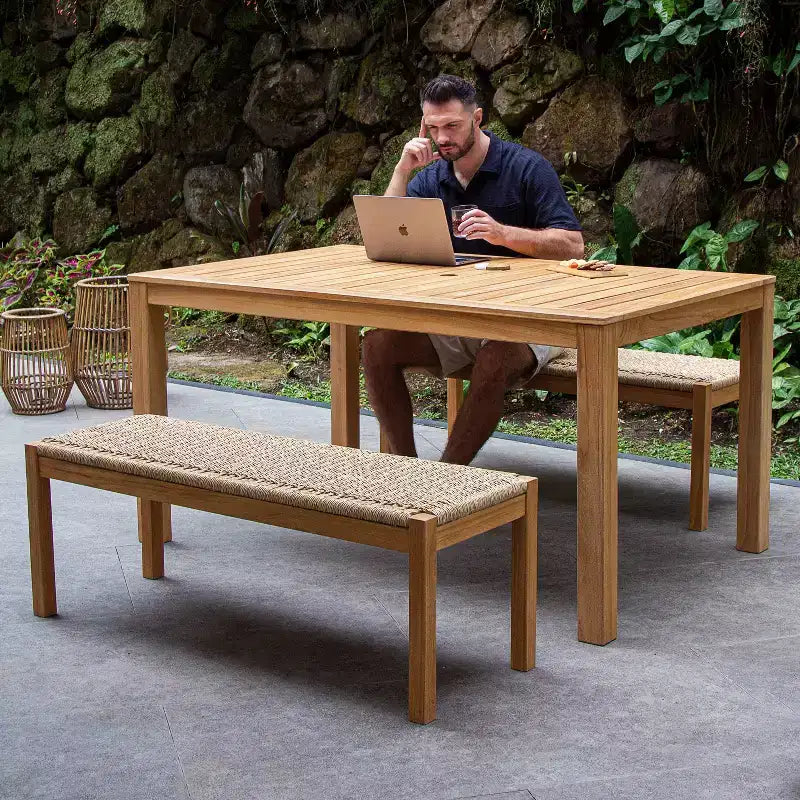 Sonoma Lane Azle Set da Pranzo per Esterni 3 Pezzi in Teak con Vimini Honey Twist - Resistente alle Intemperie