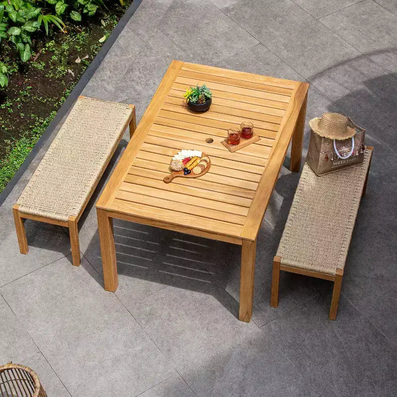 Sonoma Lane Azle Set da Pranzo per Esterni 3 Pezzi in Teak con Vimini Honey Twist - Resistente alle Intemperie