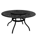Ensemble de salle à manger d'extérieur 7 pièces avec table ronde en aluminium maillé orné et moderne de 150 cm et chaises de luxe noires - Oakland Living