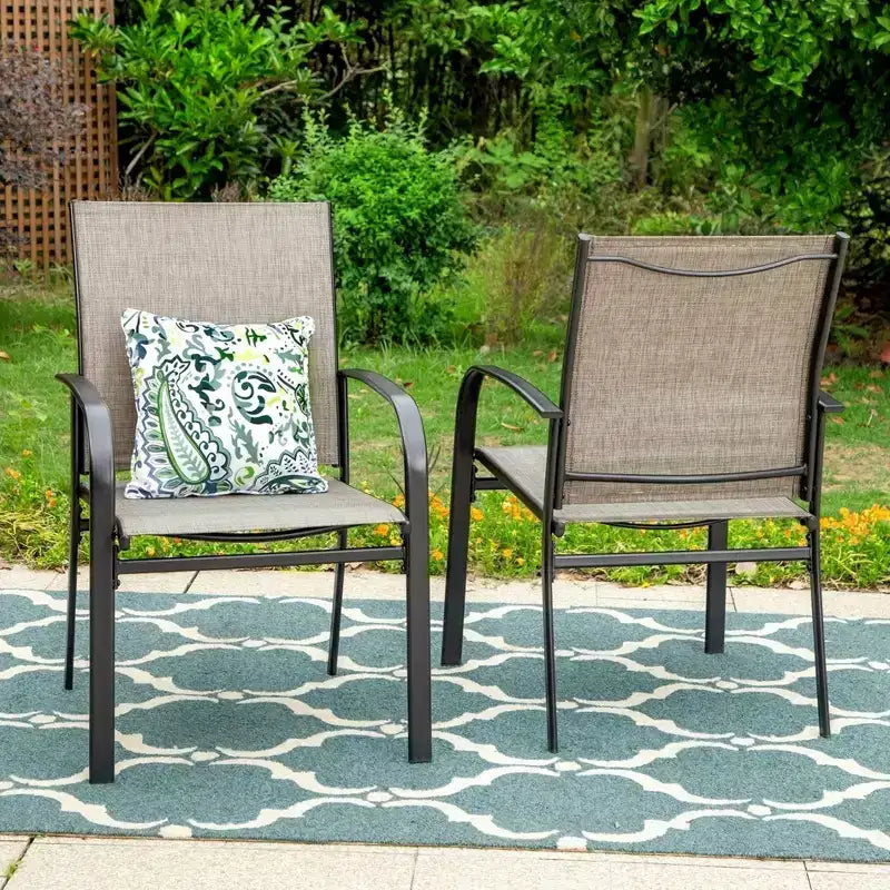Set da pranzo da patio 5 pezzi con tavolo rotondo e sedie con braccioli in tessuto a rete - Captiva Designs: Resistente alle intemperie, struttura in acciaio
