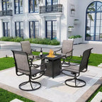 5pc Patio Dining Set with 28" Square Gas Fire Pit Table & Swivel Arm Chairs - Captiva Designs: Outdoor Seating, Rust-Resistant