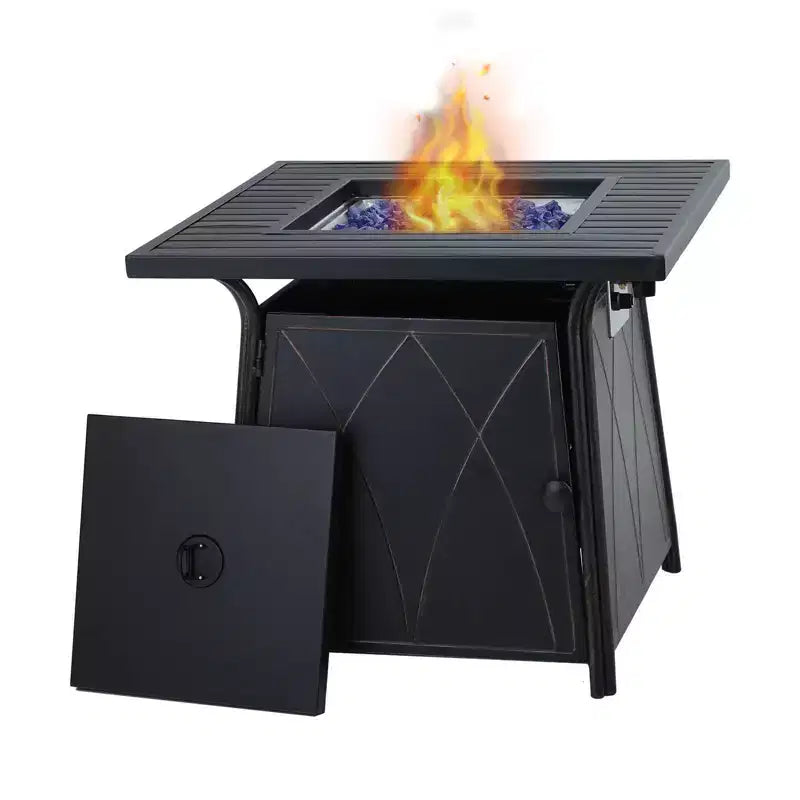 Set da pranzo da 5 pezzi per patio con tavolo quadrato da 28" con braciere a gas e sedie girevoli con braccioli - Captiva Designs: Posti a sedere per esterni, resistenti alla ruggine