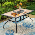 Set da pranzo da esterno 7 pezzi con sedie girevoli e tavolo in simil legno/metallo con foro per ombrellone - Captiva Designs: Struttura in acciaio verniciato a polvere