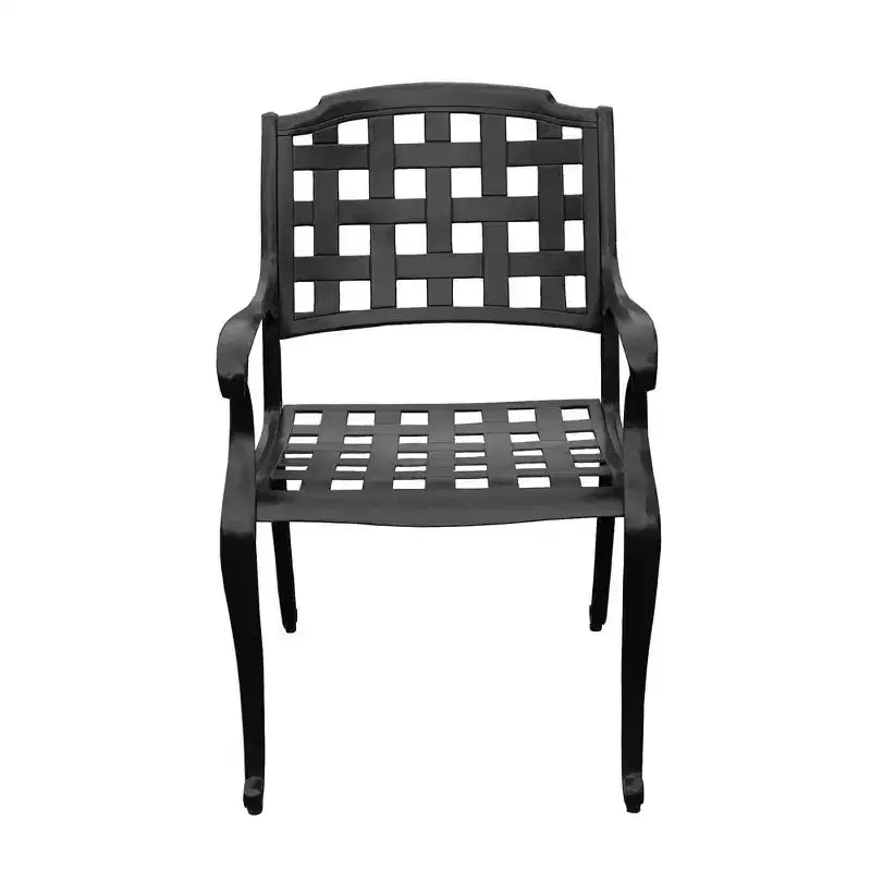 Ensemble de salle à manger de patio 7 pièces avec table rectangulaire en aluminium maillé extérieure ornée moderne de 173 cm et chaises à damier - Noir - Oakland Living