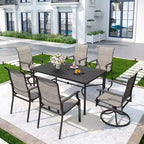 7pc Outdoor Dining Set with Rectangular Table with 1.9" Umbrella Hole & Padded Textilene Chairs - Gray/Black - Captiva Designs: Steel Frame