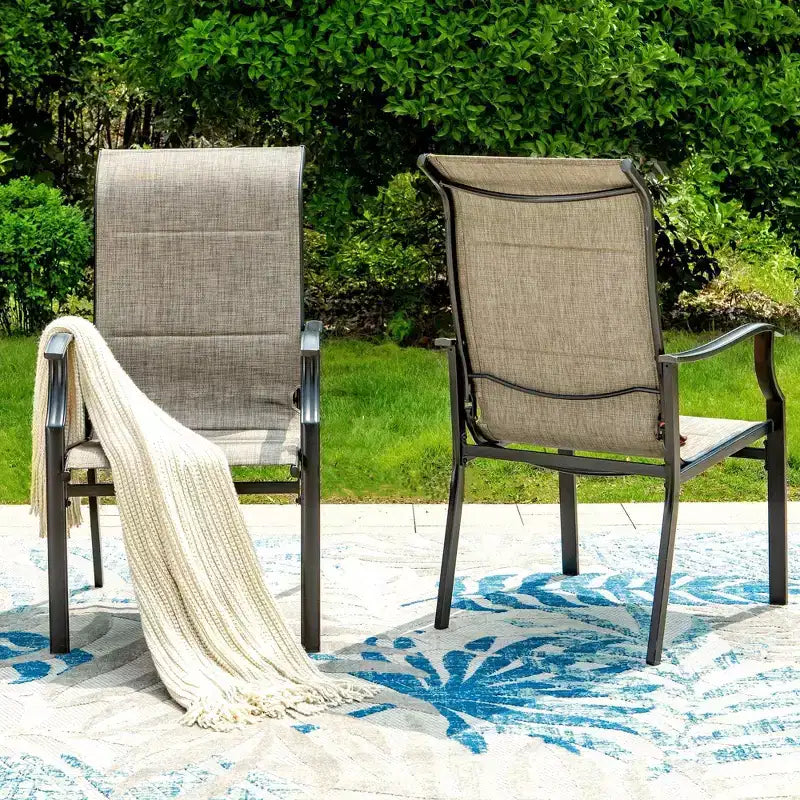 Ensemble de salle à manger d'extérieur 7 pièces avec table rectangulaire avec trou pour parasol de 4,8 cm et chaises en textilène rembourrées - Gris/Noir - Captiva Designs : Cadre en acier