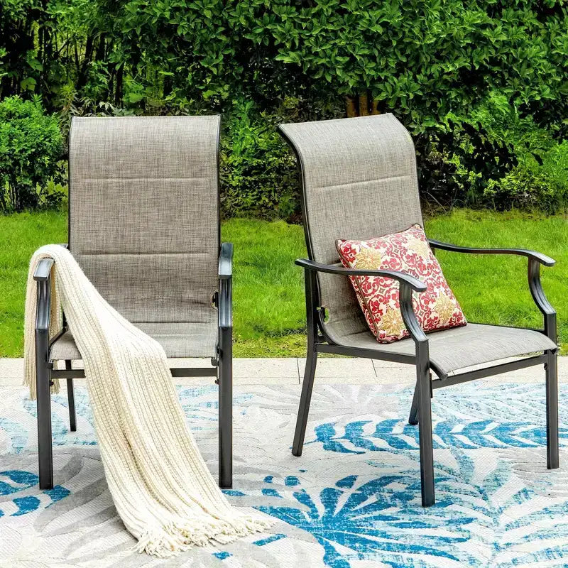Ensemble de salle à manger d'extérieur 7 pièces avec table rectangulaire avec trou pour parasol de 4,8 cm et chaises en textilène rembourrées - Gris/Noir - Captiva Designs : Cadre en acier