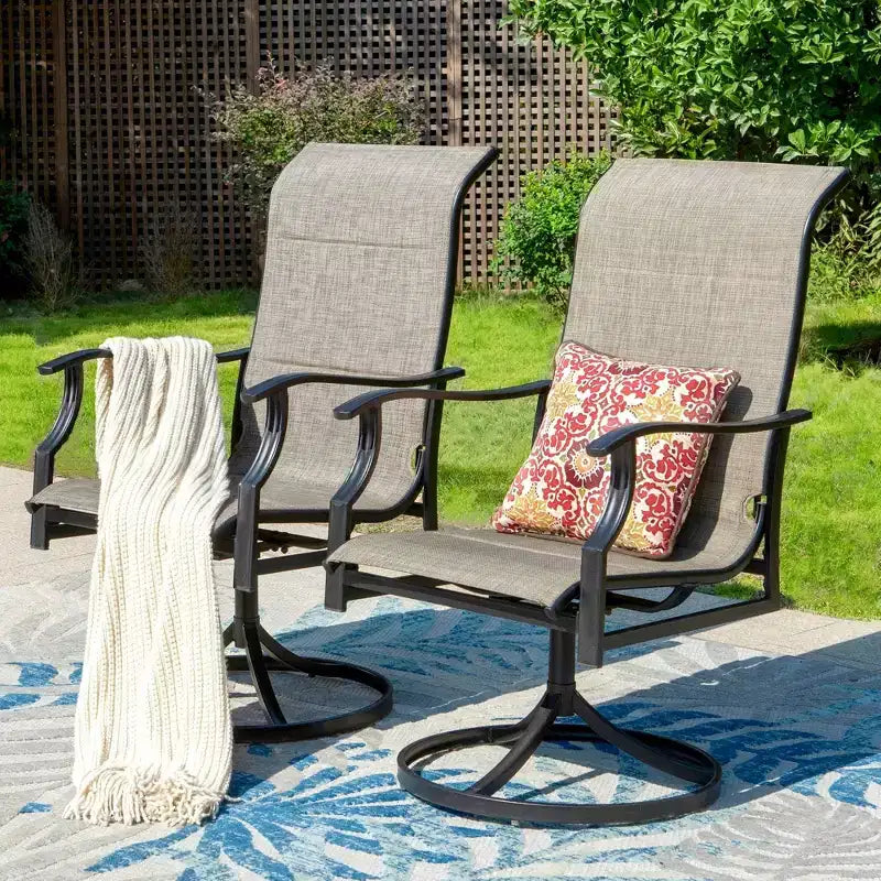 Ensemble de salle à manger d'extérieur 7 pièces avec table rectangulaire avec trou pour parasol de 4,8 cm et chaises en textilène rembourrées - Gris/Noir - Captiva Designs : Cadre en acier