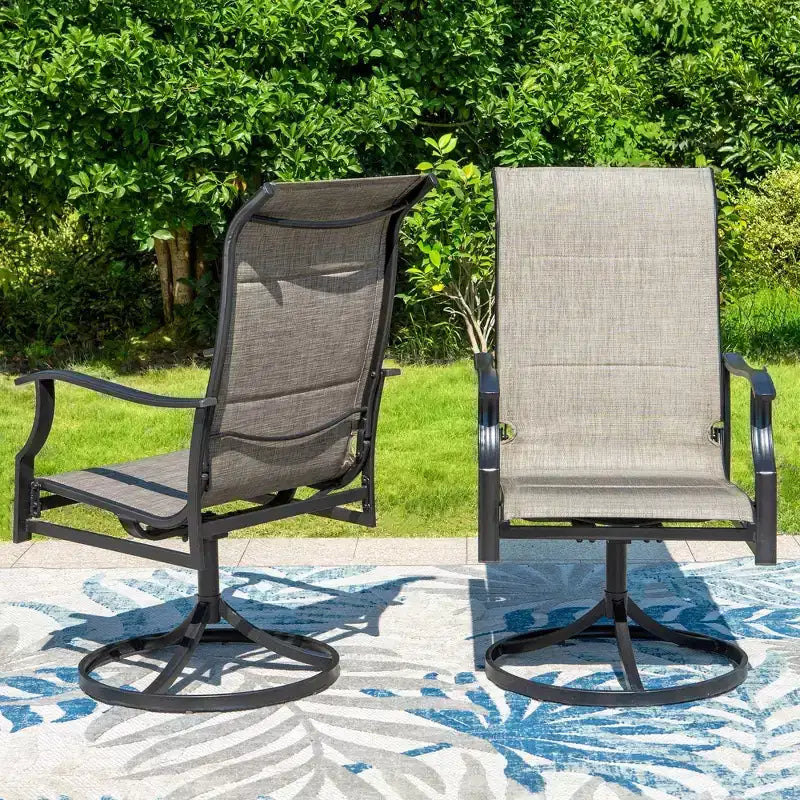 Ensemble de salle à manger d'extérieur 7 pièces avec table rectangulaire avec trou pour parasol de 4,8 cm et chaises en textilène rembourrées - Gris/Noir - Captiva Designs : Cadre en acier