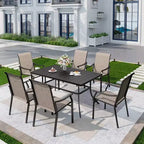 7pc Patio Dining Set with Rectangle Table with 1.57" Umbrella Hole & Sling Arm Chairs - Captiva Designs