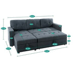 Divano componibile convertibile reversibile con letto estraibile, chaise longue con contenitore nascosto e gambe durevoli
