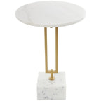 Tavolino d'appoggio/laterale geometrico in marmo con base rettangolare in metallo dorato - Bianco