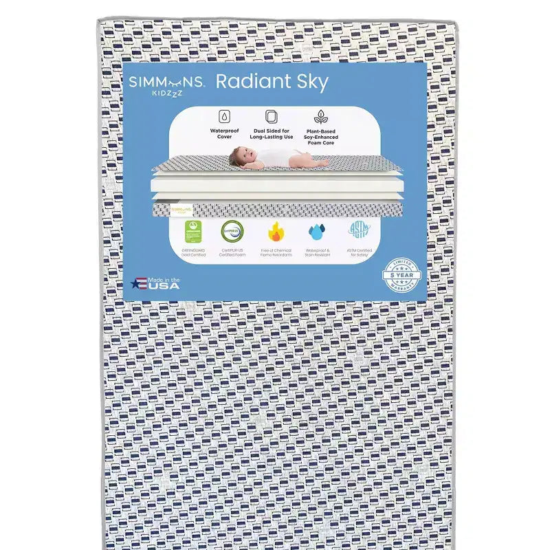 Materasso per culla e lettino Simmons Kids a doppia faccia - Radiant Sky: schiuma solida ad alta densità, rivestimento impermeabile, 3,8 kg