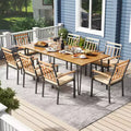 Costway 9 PCS Patio Dining Set with 8 Chairs Acacia Wood Table Top Umbrella Hole for Yard