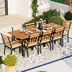 Set da pranzo da patio Costway 9 pezzi con 8 sedie, tavolo in legno di acacia, foro per ombrellone, per giardino