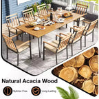 Set da pranzo da patio Costway 9 pezzi con 8 sedie, tavolo in legno di acacia, foro per ombrellone, per giardino