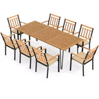 Set da pranzo da patio Costway 9 pezzi con 8 sedie, tavolo in legno di acacia, foro per ombrellone, per giardino