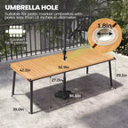 Crestlive Products - Set da pranzo per esterni 7 pezzi per 6 persone, tavolo rettangolare da patio con telaio in alluminio e piano effetto legno, con foro per ombrellone