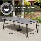 Crestlive Products - Set da pranzo per esterni 7 pezzi per 6 persone, tavolo rettangolare da patio con telaio in alluminio e piano effetto legno, con foro per ombrellone
