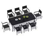Crestlive Products - Set da pranzo per esterni 7 pezzi per 6 persone, tavolo rettangolare da patio con telaio in alluminio e piano effetto legno, con foro per ombrellone